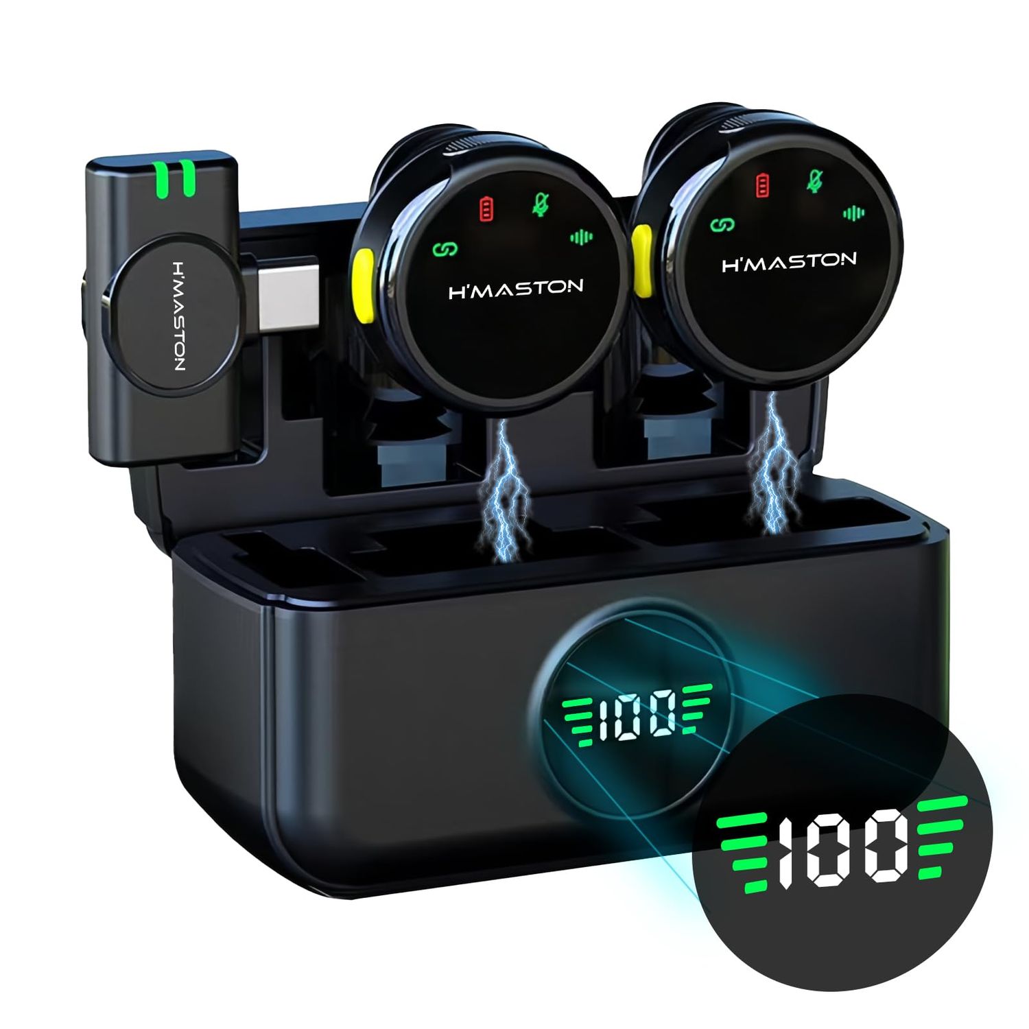 Kit do microfone de lapela sem fio H'Maston MK19 com dois microfones e receptor USB-C
